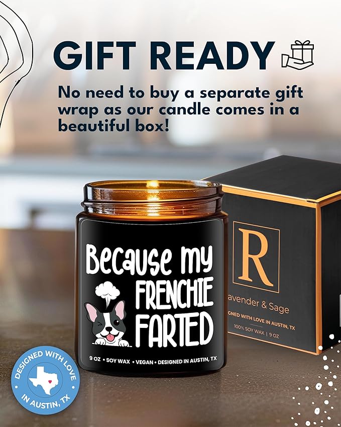 Funny Frenchie Candle, Frenchie Gifts for Women, Unique French Bulldog Gift Ideas, Best Present for Pet Lovers, Perfect Frenchies Presents for Girls, Birthday, Christmas, Gift-Ready