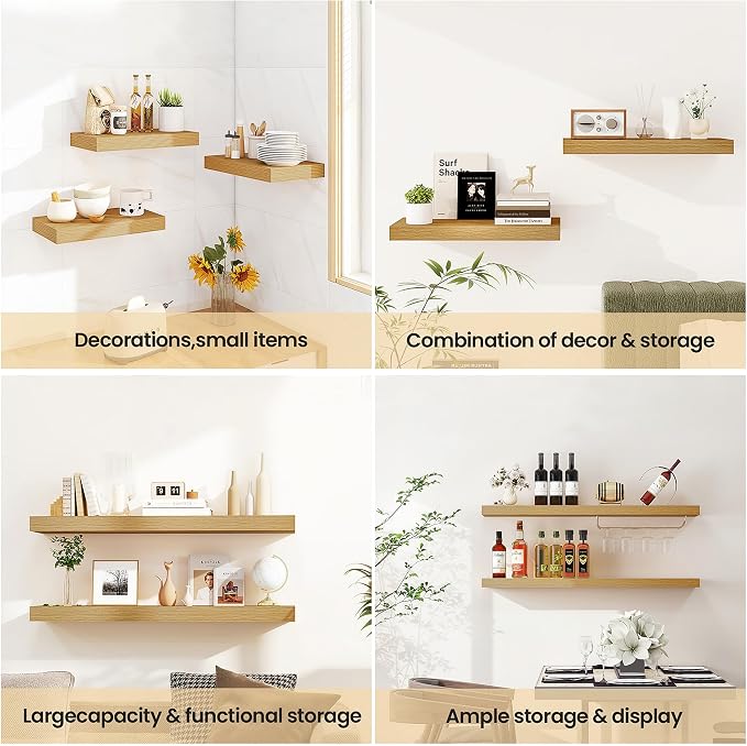 Vivelove 48 Inch Floating Shelves for Wall, 48x9 Display Shelves for Bathroom Living Room Kitchen Bedroom Office Farmhouse Home Decor - Set of 2, Oak