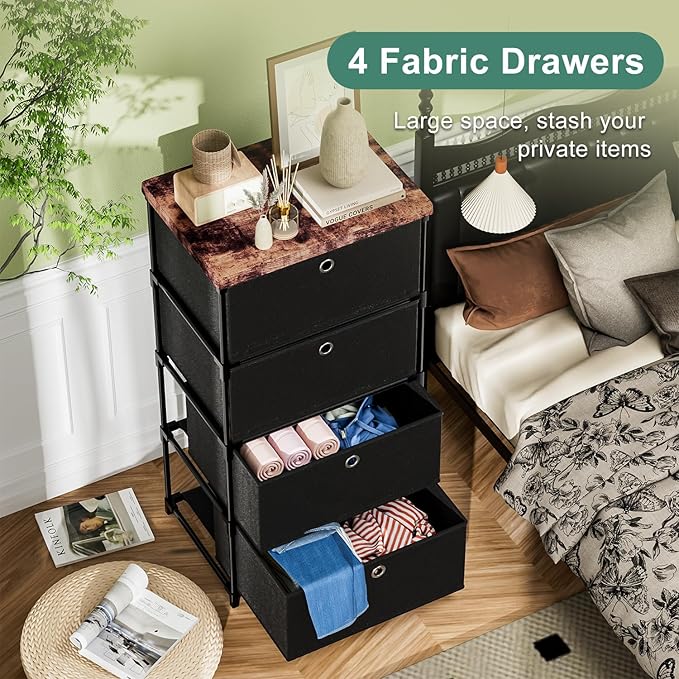 LUKYTOWER Fabric Storage Drawers Dresser and Chest of Drawers, Small Dresser with Drawers Unit, Sturdy 4 Drawers Dressers for Closet, Fabric Storage Bin Organizer, Closet Organizers and Storage
