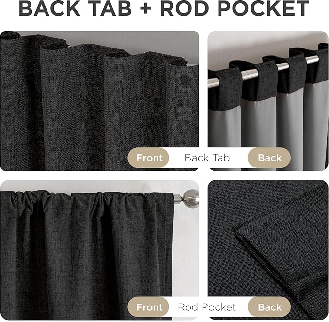 Joydeco Linen Blackout Curtains for Bedroom - 100% Light Blocking 1 Panels, Black Drapes 100" W x 90" L, Thermal Insulated Room Darkening Curtains for Living Room, Rod Pocket & Back Tabs