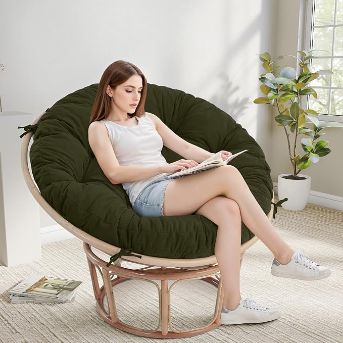 idee-home Papasan Chair Cushion, Circle Papasan Chair Cushion(Cushion Only) | Papasan Cushion with Thick Corduroy Cover, 52 x 52 Inch Cushion for Egg Chair, Navy