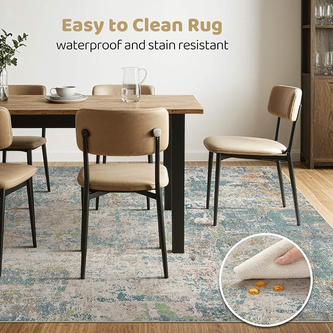 Area Rugs 9x12 Living Room: Washable Large Abstract Neutral Modern Soft Rugs Stain Resistant Indoor Floor Non-Slip Accent Carpet for Bedroom Nursery Playroom Office Dining Room Home Decor- Teal