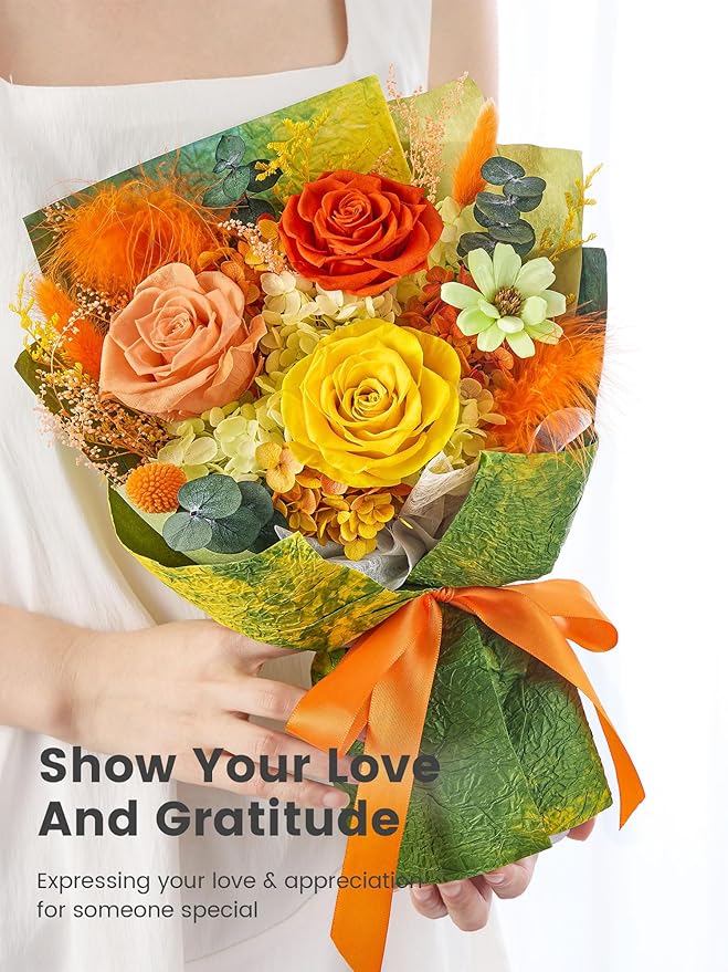 Polylove Flowers for Delivery Prime Forever Flowers Bouquet Preserved Roses Bouquet Flower Gift for Women Wife Mother Day Graduation Birthday (Yellow, Small)