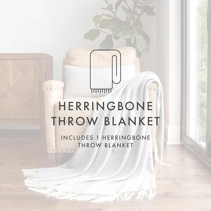 Linen Market Beddings Elevate Your Comfort with Herringbone Throw Blanket - Luxurious Woven Ultra Soft Acrylic - Sized 50" W x 60" L - Fringed Edges - Lightweight Layer for Bed or Sofa (Dusk Blue)