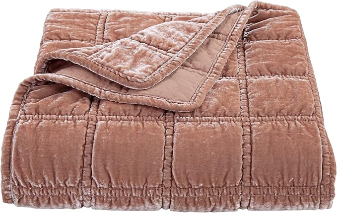 HiEnd Accents Stella Faux Silk Velvet Throw Blanket Dusty Rose, 50x60 inch, Double Stitch Plush Soft Cozy Blankets, Luxury Decorative Throws for Couch, Bed, Sofa, Chair