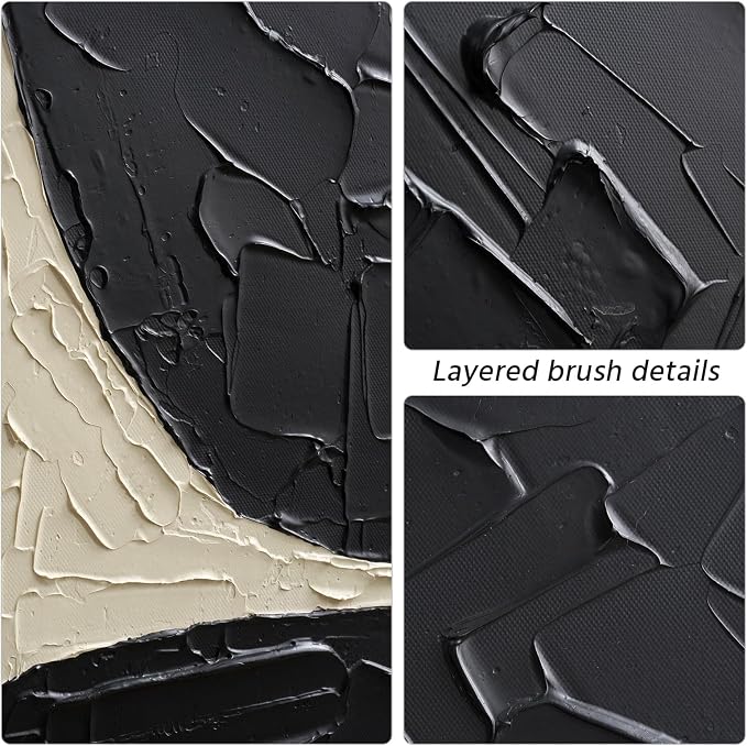 Large Textured Abstract Canvas Wall Art, Modern Minimalist Black Wall Decor | Hand-Painted Vertical Oil Painting Artwork for Living Room Bedroom Office, 28x40 In Original Neutral Home Decor Gifts