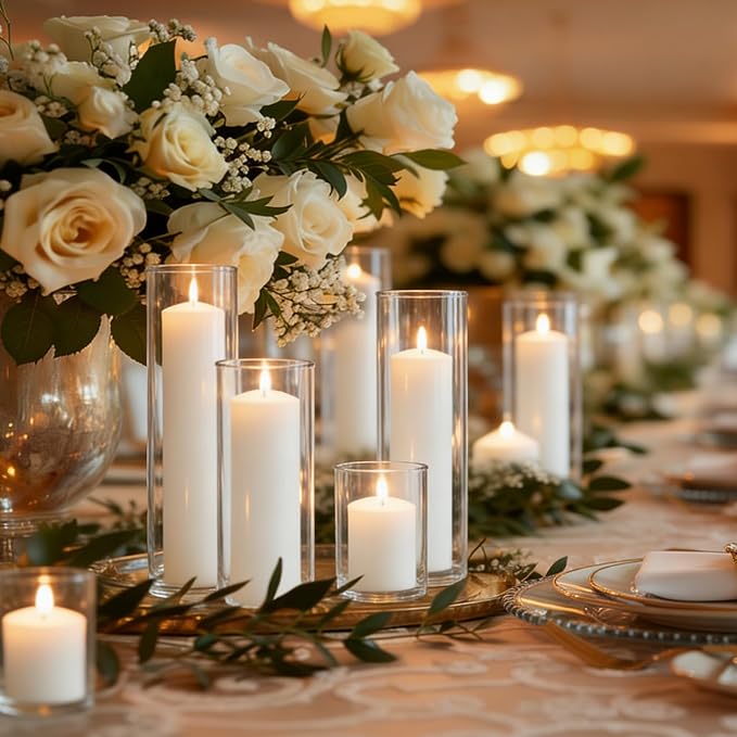 Pillar Candles Bulk Set - Unscented, Smokeless, Dripless | 3 Sizes: 2x3, 2x6, 2x8 Inches | Ideal for Weddings, Christmas & Home Decor (72, White)