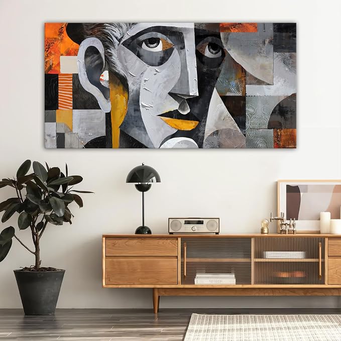 YDYSUNE Large Abstract Wall Art - Cubism Geometric Male Portrait Canvas Picture Modern Painting & Grey Artwork Ready to Hang Wall Decor for Living Room, Office 24×48INCHS