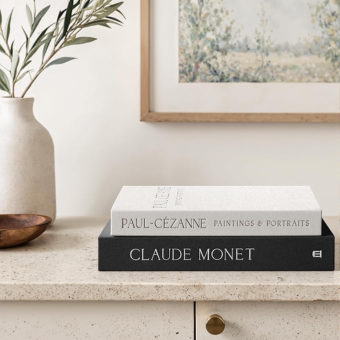 Aesthetic Decorative Books - Coffee Table Books Decor - Faux Decor Book Storage Box for Decoration - Set of 2 Linen Fake Book for Home Table Decors - Photo Storage Keepsake Box