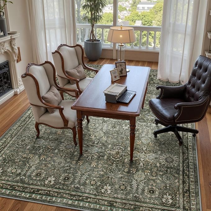 Lahome Large 10x14 Area Rugs for Living Room,Olive Green Washable Moody Rug | Soft Rubber Backed Non-Slip Floor Carpet for Bedroom Dining Room Office