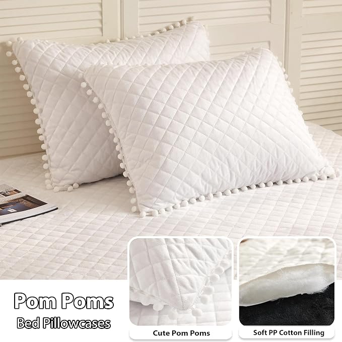 LIFEREVO Luxury Plush Shaggy Duvet Cover Set, Soft Fluffy Furry Duvet Cover Set(1 Faux Fur Fuzzy Comforter Cover + 1 Pom Poms Velvet Pillow Case) Solid Bedding Set, Zipper Closure(Twin/Twin XL,White)