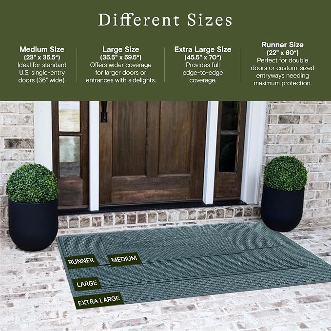 WaterHog Squares Front Door Mat Indoor Outdoor Entrance, Absorbent All-Weather Doormat with Non-Slip Rubber Backing, Dirt & Moisture Trapper, Low Profile, Easy Clean, Made in USA 35.5"x59.5" Bluestone
