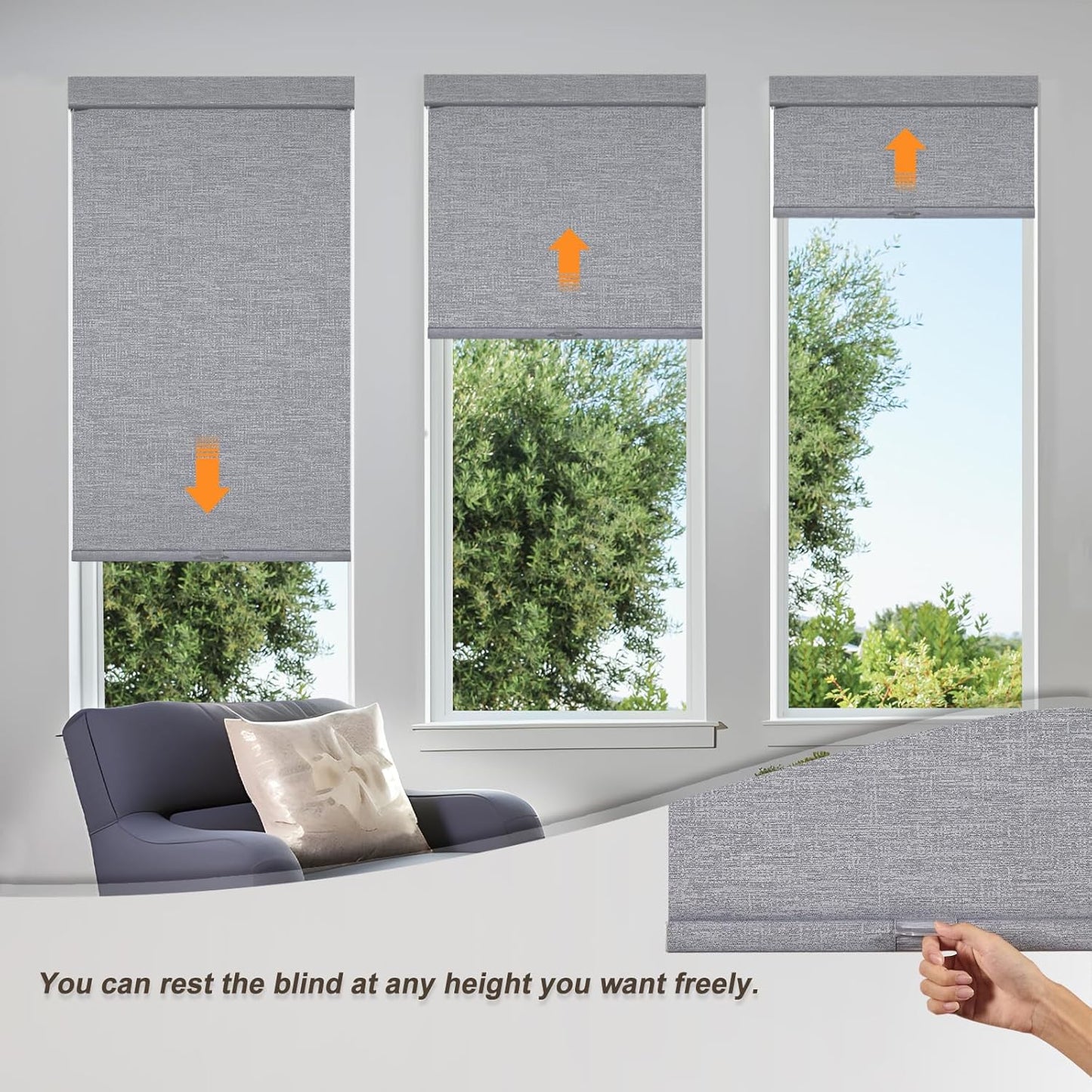Persilux Blackout Roller Shades for Indoor Windows with Upgraded Cassette, Cordless Shades Window Blinds Pull Down for Doors, Easy to Install for Office/Living Room/Bedroom, Grey(51.5" W x 72" H)