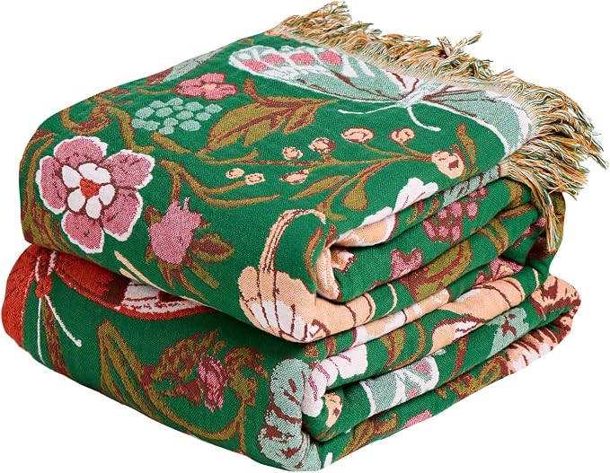 MSGKV Boho Throw Blanket for Bed 60"x80" Butterfly Floral 100% Cotton Couch Blanket Summer Breathable Lightweight Farmhouse Twin Size Blankets for Sofa Home Decor Muslin All Seasons