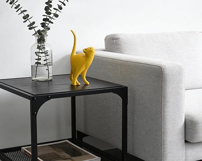 Yellow Cat Statue Modern Abstract, Home Office Shelf Decor, 7-Inch Vibrant Assorted Colors, Easy to Match Any Decor Style
