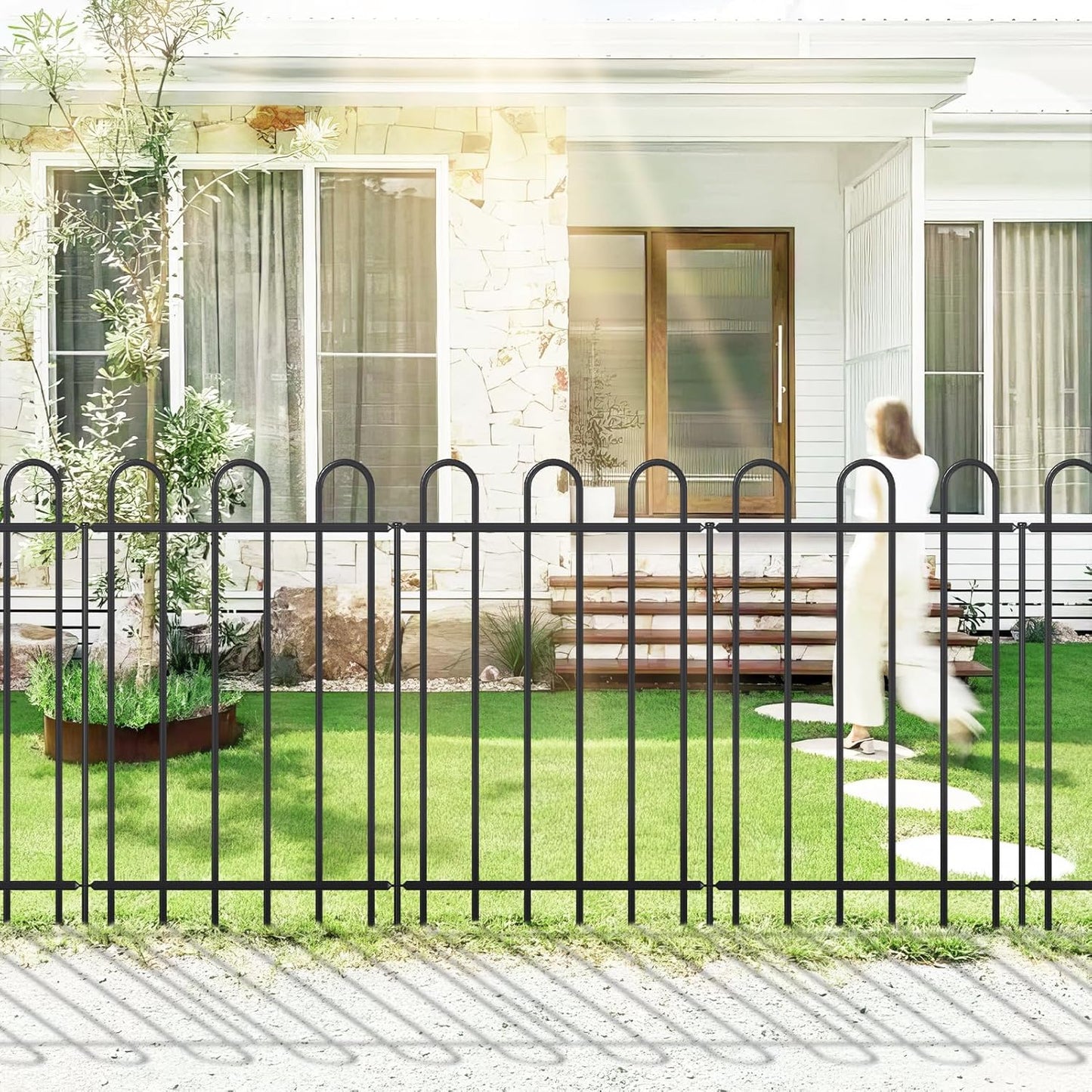 Metal Garden Fence 36 in H x 12 ft L, No dig Garden Border Yard Fencing, Dog Fence Outdoor Temporary Animal Barrier for Flower Bed Lawn and Patio, 6 Panels + 7 Stakes Black