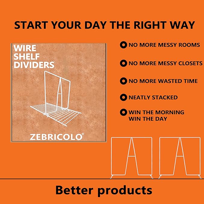 shelf dividers, create 40% more closet space, Set of 8, 12 inch wire shelf dividers, closet organizers and storage,supremely sturdy,closet shelf organizer,Will not break,closet dividers,No Tool,White