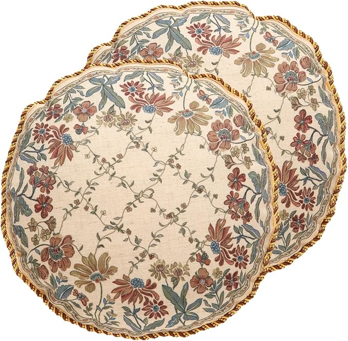 patdrea Vintage Linen Throw Pillow Cover,Diameter 16",Set of 2-Audrey B | French Decorative Pillow Case with Zipper,Brown Floral Pattern,Pillow Cover for Couch Living Room Bedroom Sofa