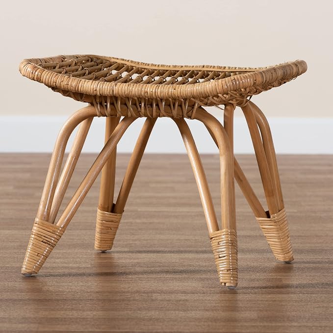 Bali & pari Earvin Modern Bohemian Natural Rattan Footstool