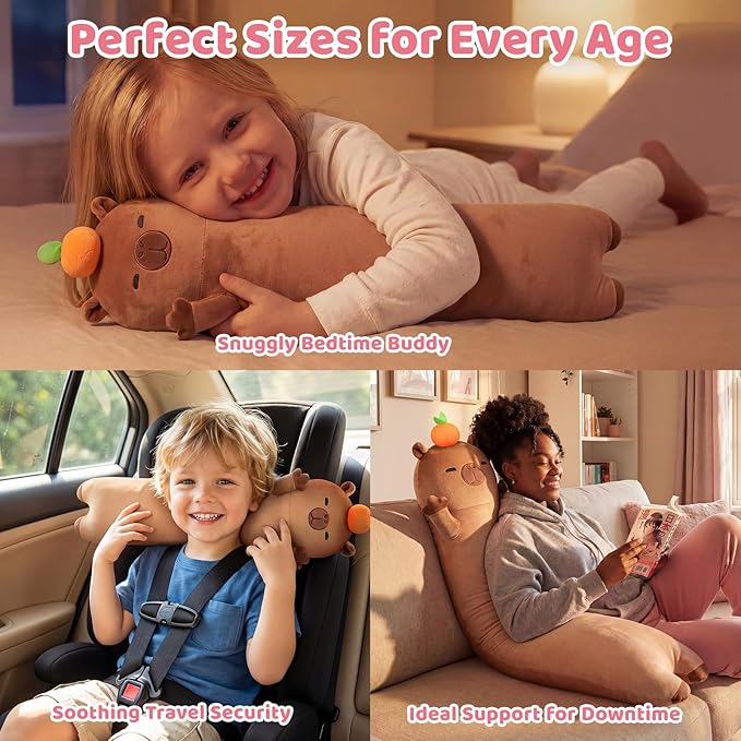 Mewaii Long Capybara Plush 5 Sizes, 120% Extra Filling Giant Plushness Kids Body Pillow, Kawaii Cute Capybara Stuffed Animals Plushies, Big Long Body Pillow Cat Plush Gift for Girls 44”