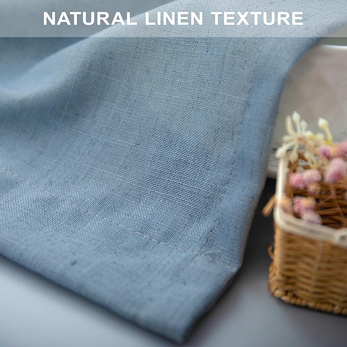 60 Inch Wide Blue Linen Curtains for Bedroom Light Reducing Sheer Large Window Curtain Panel Set of 2 Total Width 120 x 96 Inch Long 5x8 FT Length Back Tab Pocket Chambray Blue Country Farmhouse Decor