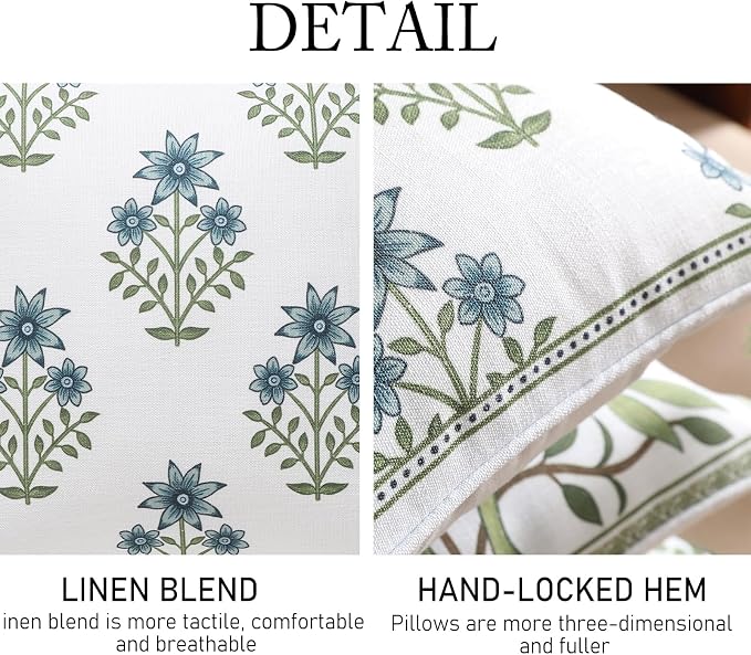 ISAENNE Designer Vintage Linen Throw Pillow Cover,18"x18"-Mosella B | French Elegant Square Decor Pillow Cover,Concealed Zipper Design,Floral Pattern,Sofa,Bedroom,Living Room,Lounge Chairs