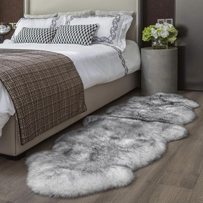 WaySoft New Zealand Sheepskin Area Rug – Genuine Fluffy Wool, Multiple Sizes, Bedroom or Living Room Decor(2ft x 6ft,Wolftip)