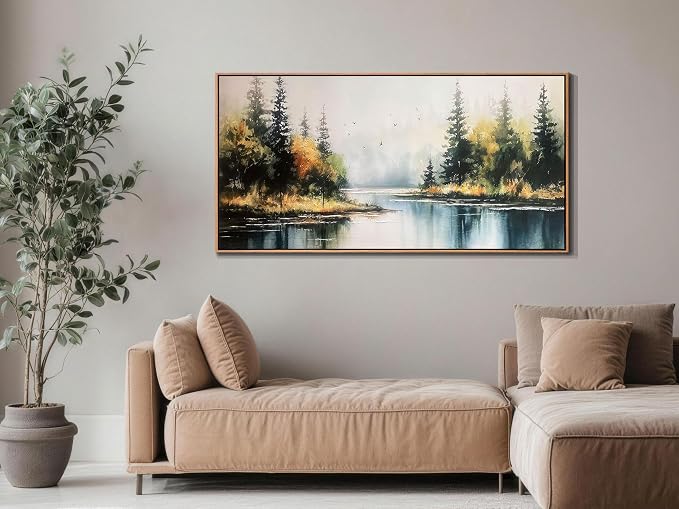 Arjun Landscape Wall Art, Lake Scenery Canvas Painting, 48"x24" Artwork for Living Room Bedroom Dining Room Home Office Hotel