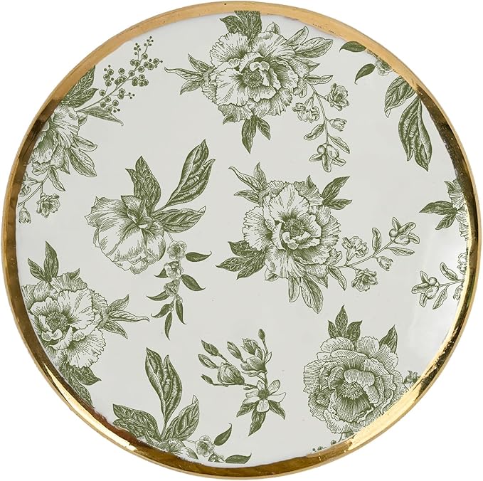 Sweet Water Decor Green Delft Round Trinket Box, Jewelry Storage for Bathroom Counter or Nightstand, Ring Holder for Bridal Shower, Wedding, or Home, Elegant Jewelry Holder & Organizer for Women