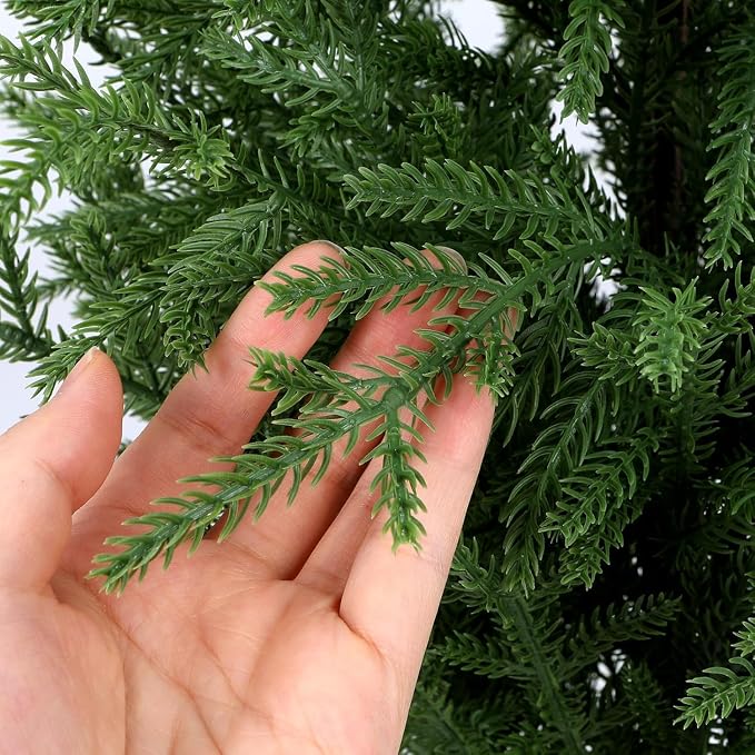 ENVEN Outdoor Artificial Topiary Cedar Tree Real Touch Faux Pine Evergreen Shrub Plant UV Resistant Greenery Tree with Pot Realistic Cypress Front Porch Decor (3FT-1Pack Nofolk Pine)
