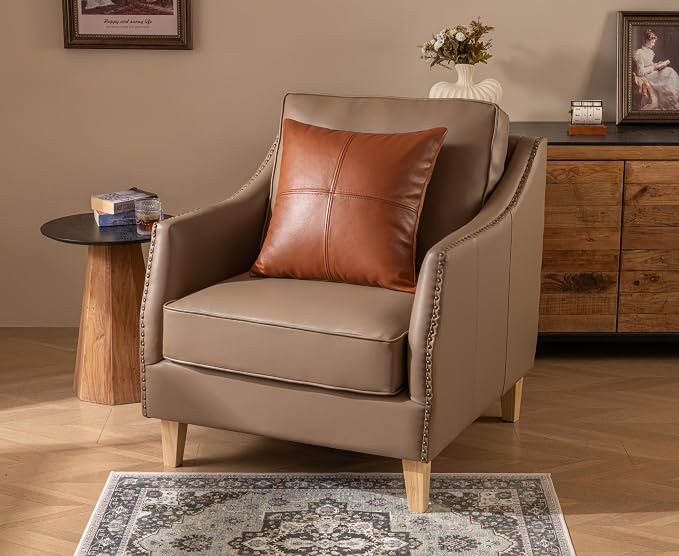 Full Grain Leather Throw Pillow Cover (20" x 20") (Brownish Orange) | Cowhide Sofa Cushion Case Thick Genuine Leather Throw Pillow for Living Room Bedroom and Home Office, Pack of 1, Cover Only