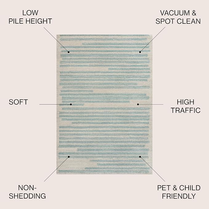 JONATHAN Y Khalil Modern Berber Stripe Cream/Turquoise Indoor Area Rug, 4x6, Contemporary, Bohemian, Easy-Cleaning for Living Room, Bedroom, Kitchen, Pet Friendly, Non-Shedding (MOH207B-4)