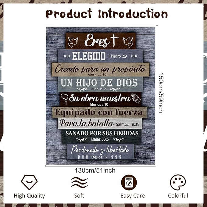 Wxiben Spanish Christian Gifts for Men - Religious Blanket Gifts Catholic Bible Verse Gift Spiritual Inspirational Baptism Gift for Dad Husband Man of God Throw Blanket for Sofa Couch 60 x 50 Inches