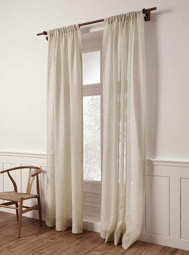 Solino Home Sheer Curtain 45 Inch - European Flax 100% Pure Linen Sheer Light Natural Window Treatment Panel 52 x 45 Inch - Light Filtering Rod Pocket Curtain for Living Room, Bedroom - 1 Panel