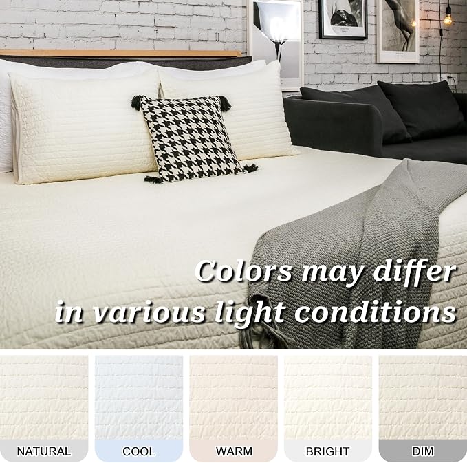 ELEGANT LIFE HOME Velvet Quilt Queen Reversible Royal Cotton Velvet Pic-Stitch Bedding Quilt - Queen - 88''x 92'', Ivory