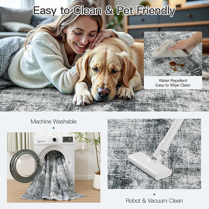 Lofus 5x7 Area Rug for Living Room, Grey Abstract Rugs with Non-Slip Backing, Neutral Modern Washable Carpet for Bedroom Dining Room Home Office Nursery Indoor