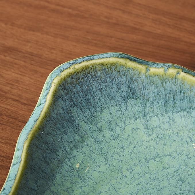 Large Ceramic Decorative Bowl, 12" Dish, Green Reactive Glaze | Centerpiece Bowl, Modern Coffee Table Decor, Entryway Catchall Key Bowl, Decorative Fruit Bowl for Dining Table Living Room