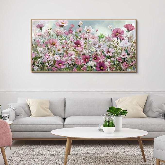 yiijeah Wall Art for Living Room Fower Bedroom Floral Canvas Framed Prints Pictures Colorful Wall Decor Watercolor Large Nature Wildflower Paintings 48x24 Inches