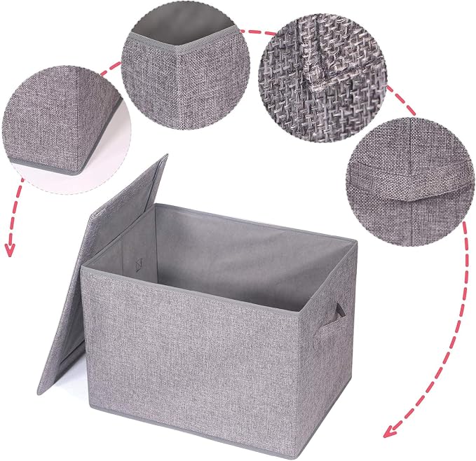 TENABORT 4 Pack Large Foldable Storage Box with Lids Fabric Storage Cube Organizer Cloth Containers Bins Baskets for Closet Clothes Clothing Bed Room
