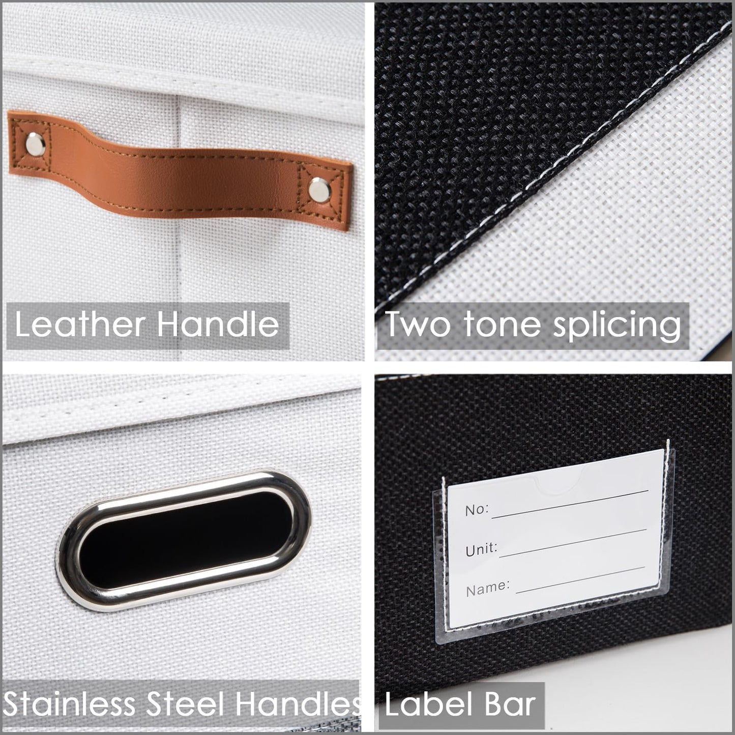 PRANDOM Foldable Storage Bins with Lids [3-Pack] Fabric Collapsible Storage Boxes Baskets Cubes Containers with Handles for Closet Living Room Bedroom (Black & White 14.9x9.8x9.8'')