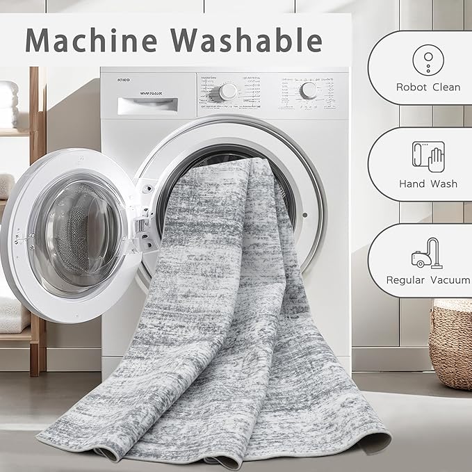 Srugn Washable Rugs 5x7 Area Rugs for Living Room,Rugs for Bedroom,Large Carpets,Ultra Soft Faux Wool Retro Dining Room Rug,Non Slip&Non-Shedding Low Pile Vintage Print Rug for Home Office-Grey Cream