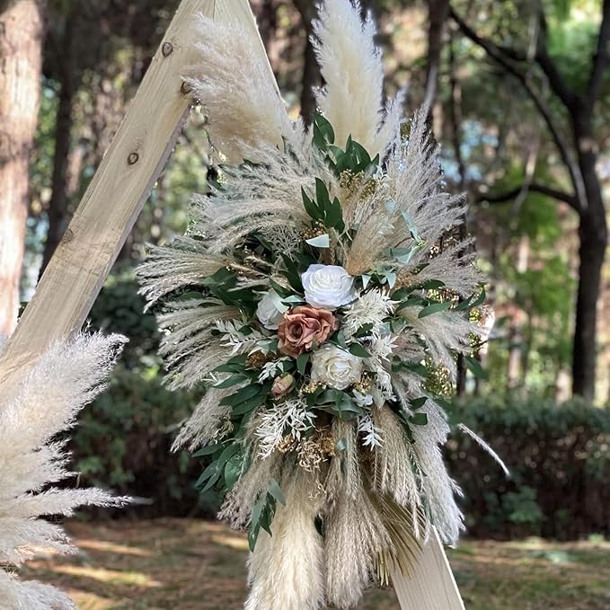 Natural Pampas & Berry Dried Flower Arrangement – DIY Boho Arch Decor – Handmade Rustic Floral Piece for Wedding or Home(Lush Forest Floral Arch)