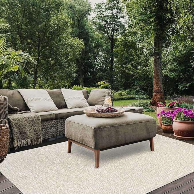 Superior Large Indoor/Outdoor Area Rug, Multi-Tone Reversible Braided Floor Decor for Patio, Front Porch, Entryway, Living Room, Office, Nursery, Artistic Home, 5' x 8', Cream-White
