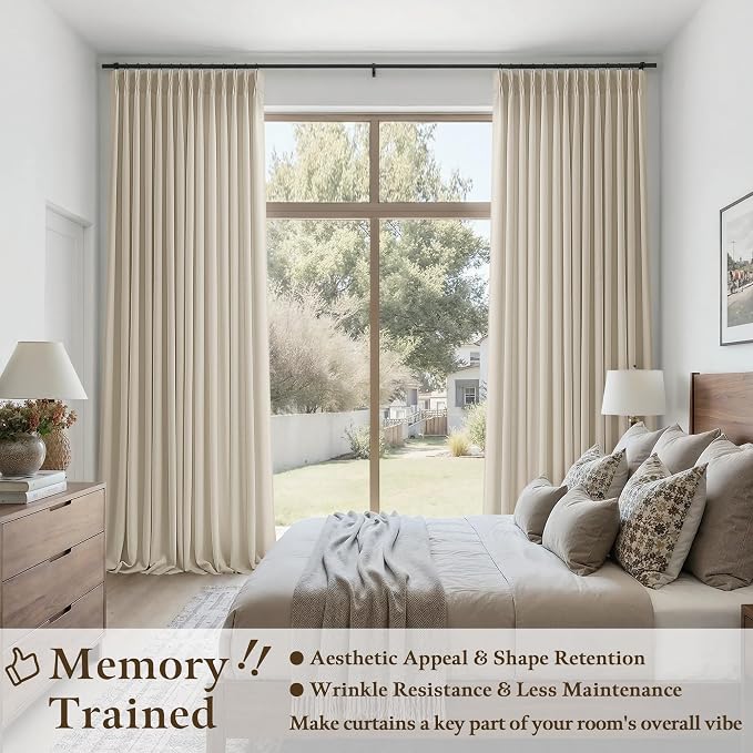 Oatmeal Pinch Pleat Linen Curtain 126 Inches Long for Living Room Back Tab Neutral Vintage Rustic Farmhouse Curtain Burlap Textured Extra Long Beige Pinch Pleated Drape for Dinning Room Bedroom