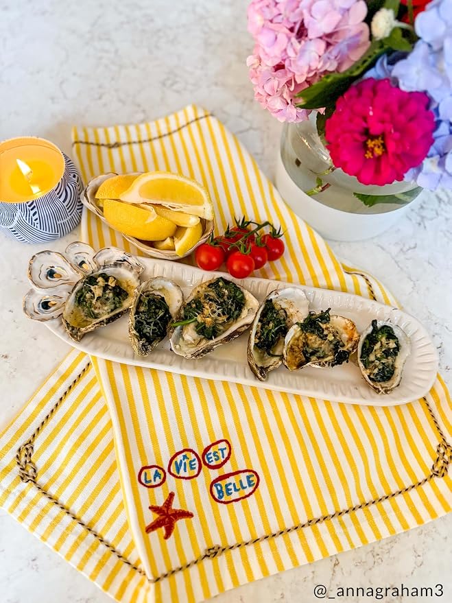 Mud Pie Oyster Tidbit And Tray Set; tray 4" x 14" | dip 2" x 5"