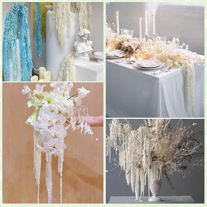 Glicrili 10Pcs Natural Dried Wisteria Hanging Flowers - 23" Bleached White Preserved Amaranthus for Wedding Decor, Dry Flowers Arrangement, Garlands, Home Decor, Vase Filler, Wall Decoration