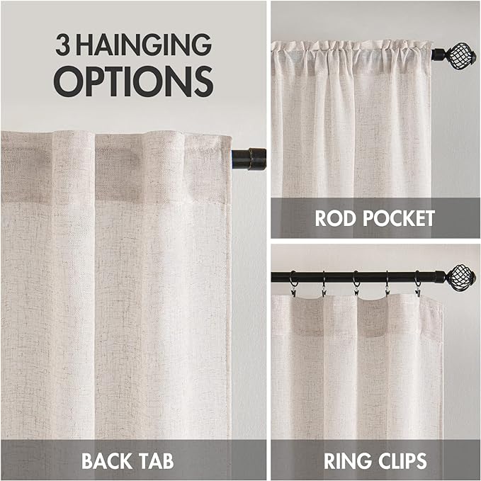 MIULEE White Linen Curtains 72 Inch Length 2 Panels for Bedroom Living Room, Soft Thick Linen Textured Natural Window Drapes Semi Sheer Light Filtering Back Tab Rod Pocket Burlap Look Decor, W37xL72