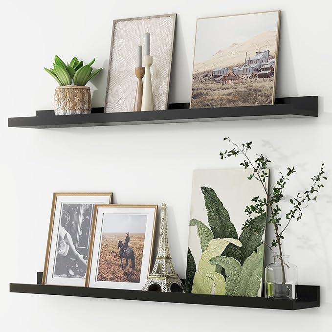 FLYJOE Picture Ledge Shelf, Floating Shelves Set of 2, 36 Inches Nursery Book Shelves for Toys Storage, Kids Bookshelf Wall Mounted for Living Room Bedroom Decor Books Photo Frames, Black