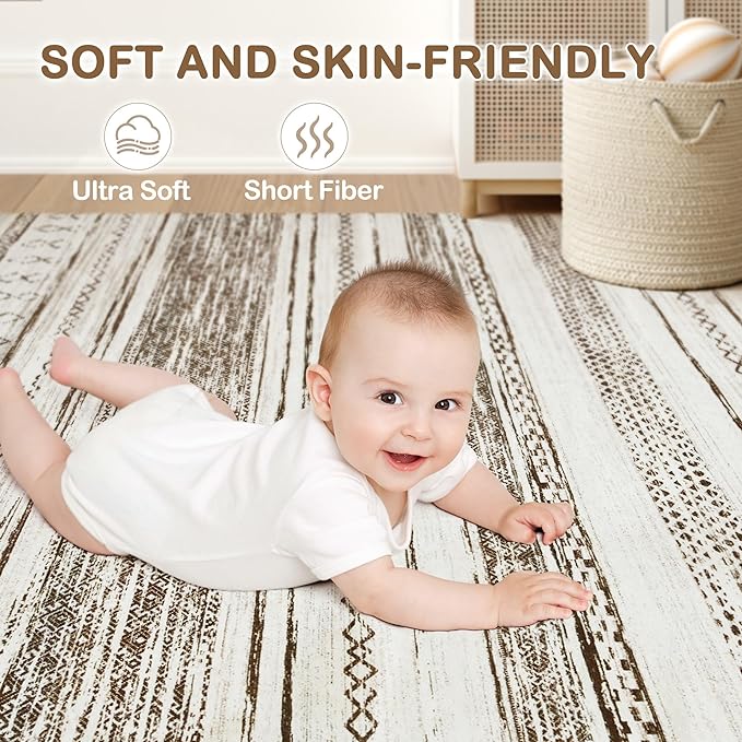 Tortania Area Rug Living Room Rugs - 12x15 Washable Large Soft Neutral Boho Moroccan Bohemian Farmhouse Rug Indoor Floor Carpet for Bedroom Under Dining Table Home Office Decor - Beige