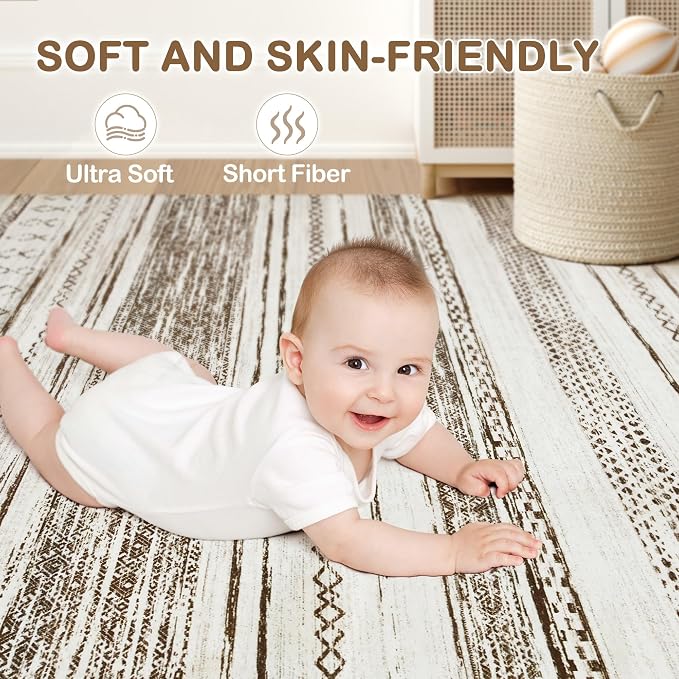 Tortania Area Rug Living Room Rugs - 10x12 Washable Large Soft Neutral Boho Moroccan Bohemian Farmhouse Rug Indoor Floor Carpet for Bedroom Under Dining Table Home Office Decor - Beige